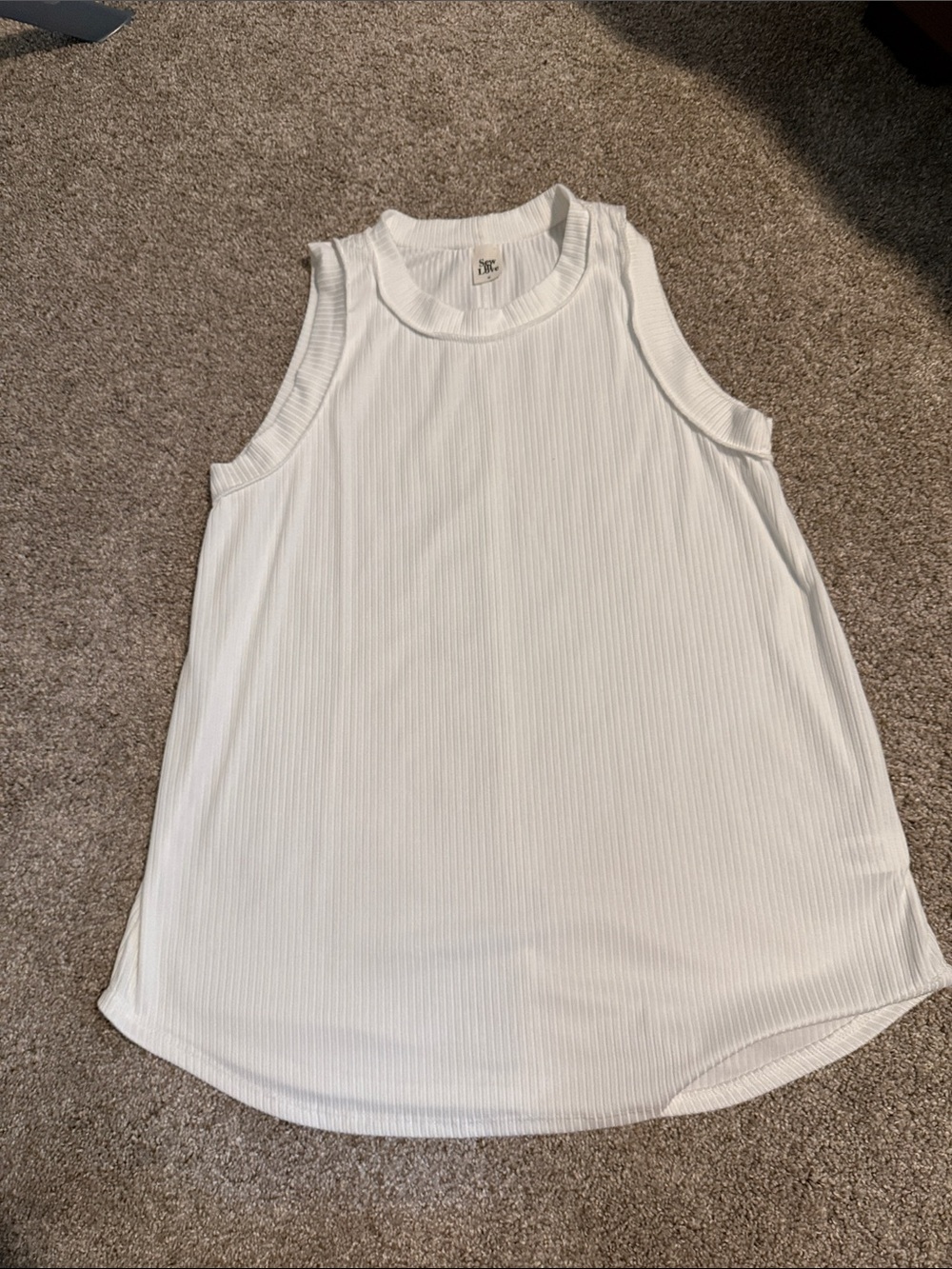 Ribbed Crewneck Sleeveless Tank Top - White